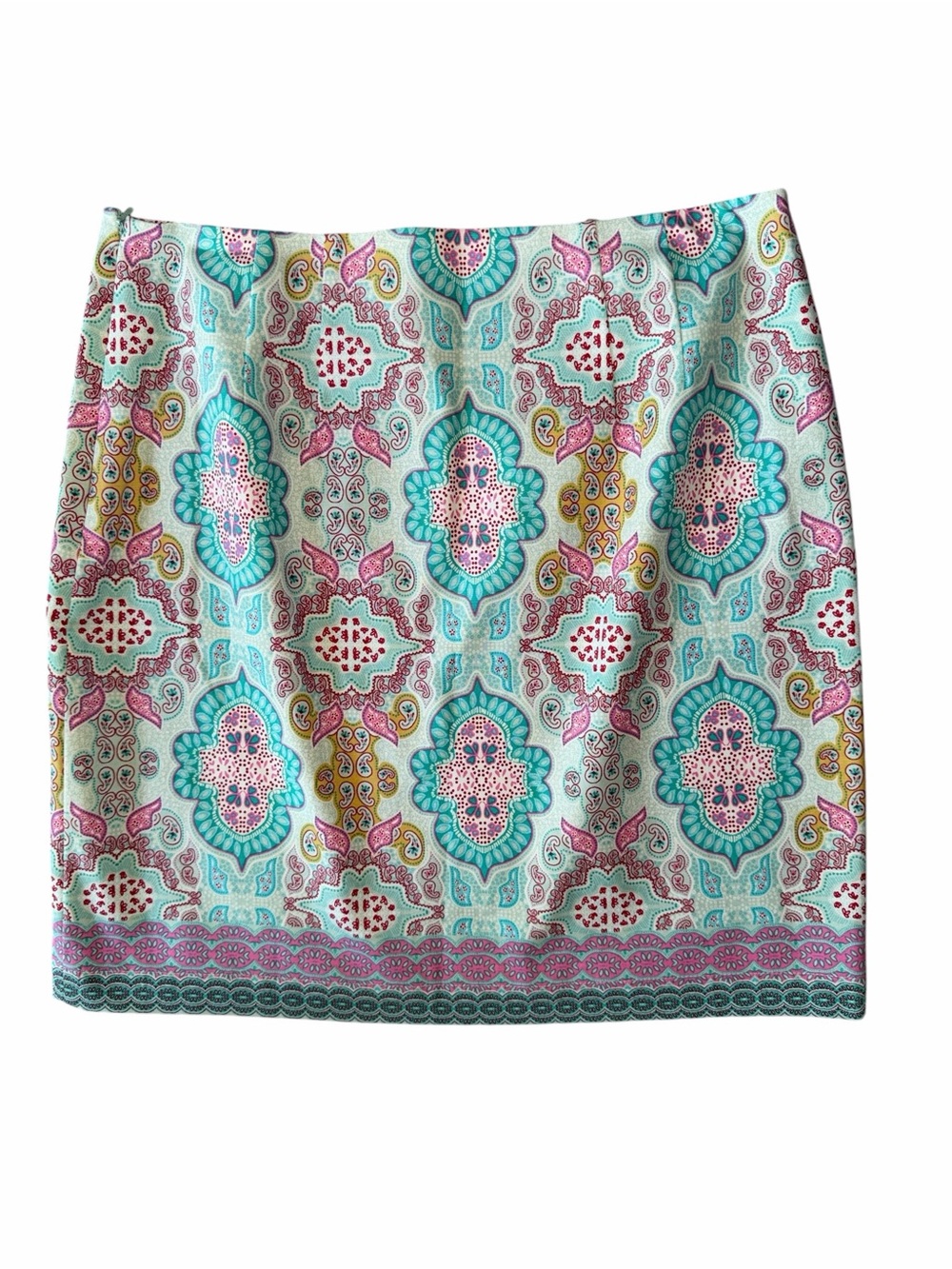 Talbots Multicolor Printed Mini Skirt — Teal, Pink, Yellow Accents size 6 - Picture 2 of 7